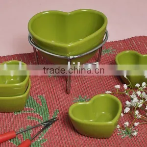 Ceramic Fondue Set With Stainless Steel Stand thumbnail-1