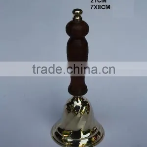 Wooden Handle With Metal Knob Bell Made in Brass With Mirror Polish thumbnail-1