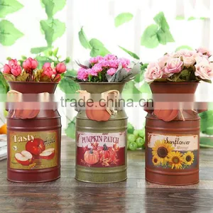 Mini Milk Bucket Style Flower Pot Country Side Metal Flower Planter thumbnail-1