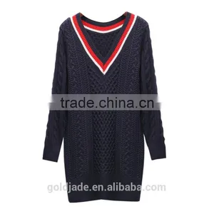 Best Sale Knitted Women Long Sweater Design V Neck Cashmere Sweater Women thumbnail-3