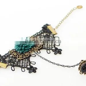 Chiffon Lace Macrame Bracelet With Ring Set Flower Charm Diamond Jewelry Set for Women thumbnail-4