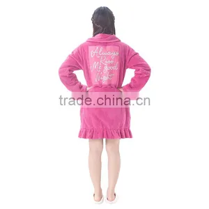 100% Polyester Women Night Casual Fleece Bathrobe for Women thumbnail-2