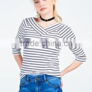 Lady Tight V Neck Pullovers Stripe Latest Sweater Designs for Girls With High Quality thumbnail-2