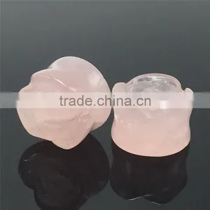 Rose Quartz Flower Shape Stone Plugs Rose Quartz Stone Expander Tunnel thumbnail-4