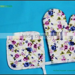 Cotton Printed Yellow Stripe Oven Mitt & Pot Holder Factory Eco Friendly Pot Holders and Oven Mitts 2 Kitchen Sets-oven thumbnail-4