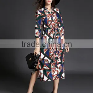 New Designs Elegant Women Printed Loose Shirt Printed Dress With Pattern Satin Dress Designs thumbnail-2