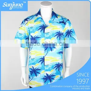 Coconut Palm Printing Cotton Mens Custom Hawaiian Shirt thumbnail-1