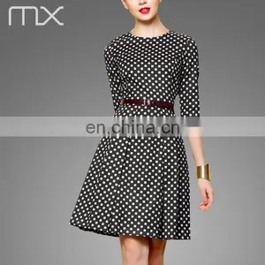 Fashion Ladies Office Mini Dress Half Sleeves Design Dress Black And White Plaid Dress thumbnail-2