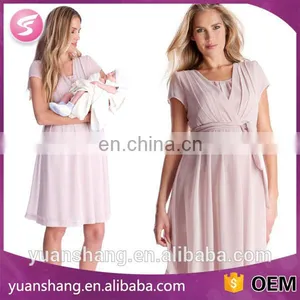 Blush Pink Pleated Maternity Dress Nursing Breastfeeding Clothes thumbnail-1