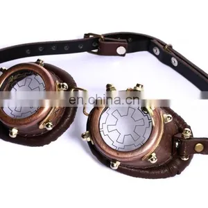 Steampunk Pilot Style Goggles With Cogwheel Screenprint Clear Glass thumbnail-1