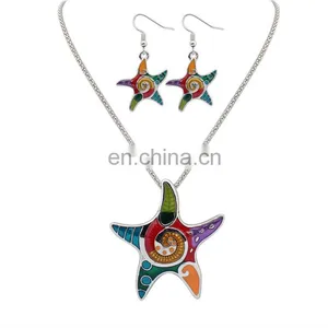 2017new Oil Drip Jewelry Star Shape Necklace and Earring Setting thumbnail-2
