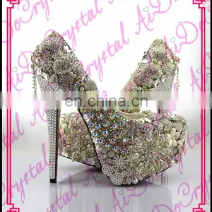 Aidocrystal Silver Rhinestone Women Pumps,Floral High Heels,Bridal Shoes thumbnail-1