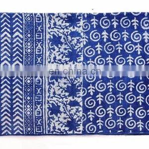 Indian 4 X 6 Ft Indigo Blue Cotton Block Print Accent Area Dhurrie Rug Flat Weave Hand thumbnail-3