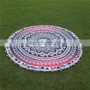 Colourful Pom Pom Round Mandala Printed Omra Design Cotton Round 72 Inch Beach Decor Garden Product thumbnail-1