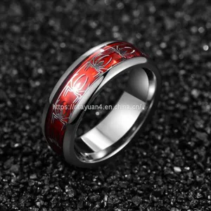 2019 NUNCAD 8mm Wide Inlaid Red Opal Paper + Spider Motif Tungsten Steel Men's Ring Wedding Band Tungsten Carbide Ring T227R thumbnail-1