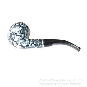 145mm Length Wooden Resin Medium Tobacco Pipe With Dark Blue and White Porcelain Head for Smoking thumbnail-1