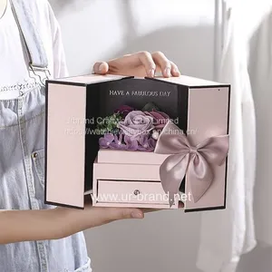 Luxury Custom Drawer Rose Gift Box Double Opening Gift Packaging Flower Box With Drawer thumbnail-1
