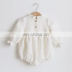 Baby Fashion Clothes Ruffle CollarPrincess Long Sleeve Linen Romper thumbnail-4