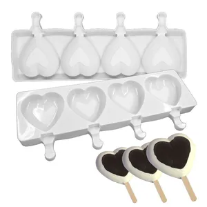 4 Cavity Ice Cream Mold Heart Shape Silicone Popsicle Form Maker Ice Lolly Moulds Ice Cube Tray For Party Bar Decoration thumbnail-1