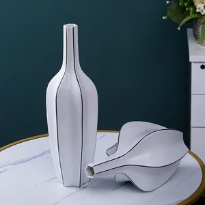 White Modern Simple Nordic Style Carambola Jingdezhen Ceramic Vase For Dining Table thumbnail-2