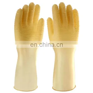 China Long Cuff Unlined Latex Rubber Crinkle Dipped Wholesale Work Gloves for Fishing Industry thumbnail-2