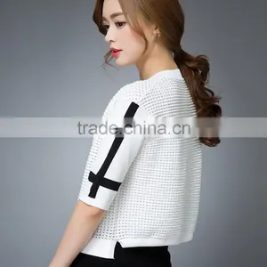 OEM Summer New Round Neck Short Sleeve Knit Cardigan Paragraph Korean Fashion Slim Linen Jacket thumbnail-5
