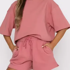 Custom Women Summer Shorts Sets 100% Cotton Short Sleeve T Shirt Shorts 2 Pieces Set From Bangladesh thumbnail-2
