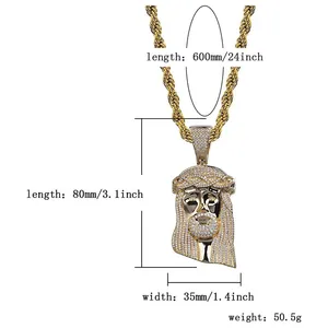 Hip Hop AAA CZ Zircon Stone Paved Bling Iced Out Big JESUS Piece Pendants Necklace for Men Rapper Jewelry Gold Color thumbnail-1
