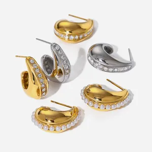 18K Gold Plated Waterproof Stainless Steel Heart Earrings Fashion Jewelry Set thumbnail-1