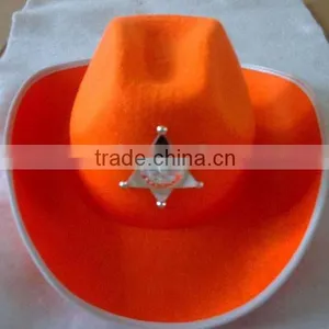 Factory Custom 100% Orange Wool Felt Black Western Cheap Felt Cowboy Hard Hat With Decoration thumbnail-1