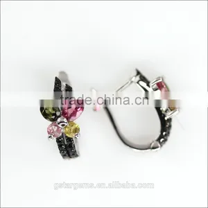 1.5CT Genuine Tourmaline Earring Clip on Earrings 925 Silver 2 Tone Rhodium Plating thumbnail-1