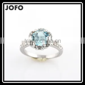 Luxury White Gold Plated Light Blue Zircon And Rhinestones Engagement Ring For Women thumbnail-1