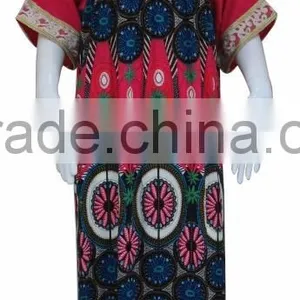 100% Rayon Top Fashion Traditional Print Muslim Abaya With Lace on Chest thumbnail-3