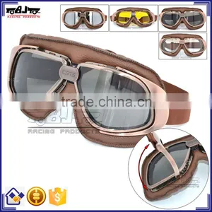 BJ-GT-010 New Arrival Coffee Leather Motorcycle Protection Glasses Protective Goggles thumbnail-1