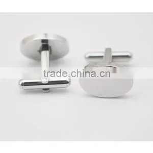 Personalized Your Logo Sliver Oval Blank Cuff Links thumbnail-1