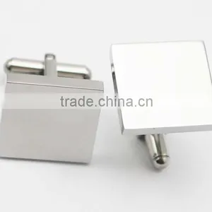 316L Stainless Steel Shiny Silver Classic Mens Square Cuff Button thumbnail-2