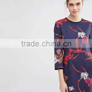 A-Line Short Dress Women Knitwear With Printed thumbnail-2