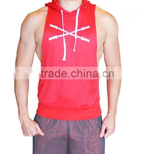 Singlets With Hoodie/gym Singlet - Mens Sleeveless Vest Hoodie Stringer Gold Gym Singlet thumbnail-5