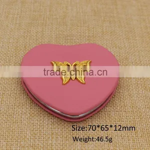 Customized Beautiful Leather Heart Shape Pink Compact Mirror thumbnail-1