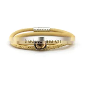 2015 Fashion New Attractive Square Diamond Charm Double Wraps Genuine Sheep Skin Stitched Leather Bracelets for Women thumbnail-1