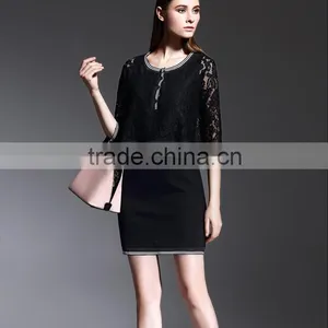 2015 Latest European Style Elegant Black Lace Long Sleeve Overlay Evening Dress thumbnail-1