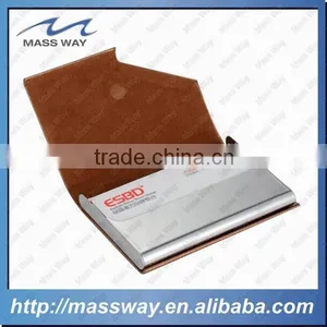 Luxury Fashion Business Credit Metal PU Brown Leather Pocket Card Holder thumbnail-3