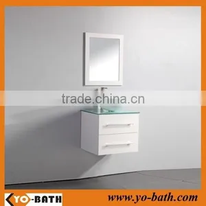 24 Inch Single Wall-mouted Bathroom Vanity in White, Vessel Sink Vanity, Glass Countertop and Basin thumbnail-1