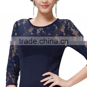 Woman New Fashion Design Long Prom Dress Europe Style, 3/4 Lace Sleeve and High-low Hemline See-through Free Prom Dresses Quality Choice thumbnail-2