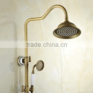 Popular Antique Style Bathroom Gold Colored Brass Rainfall Shower Set Antique Bronze Surface Mounted Bath Shower Set thumbnail-2