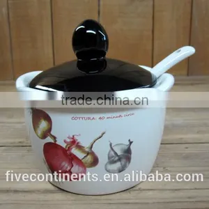 High Quality Flower Shape Black Lid Ceramic Sugar Bowl With Spoon thumbnail-1