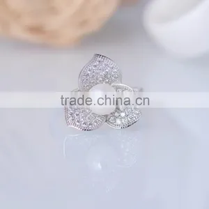 2015 Fashion 925 Sterling Silver Ring Clover Micro Zircon Pave Setting Pearl Ring thumbnail-4