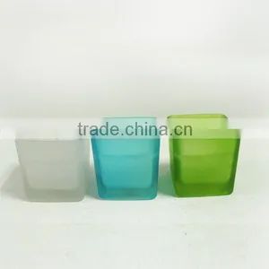 Square Colored Frosted Glass Candle Jar thumbnail-3
