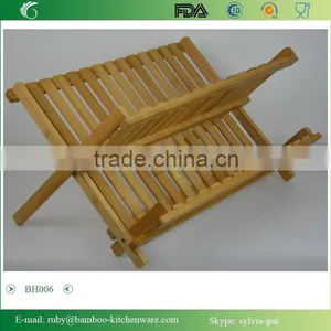 BH006/ Bamboo Compact Folding Dish Rack Holder for Palte and Mug thumbnail-4