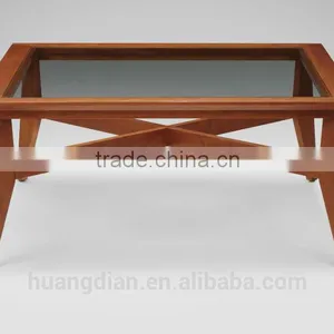 Square Wood Base Glass Top Living Room Coffee Table for Sale CT7019 thumbnail-1